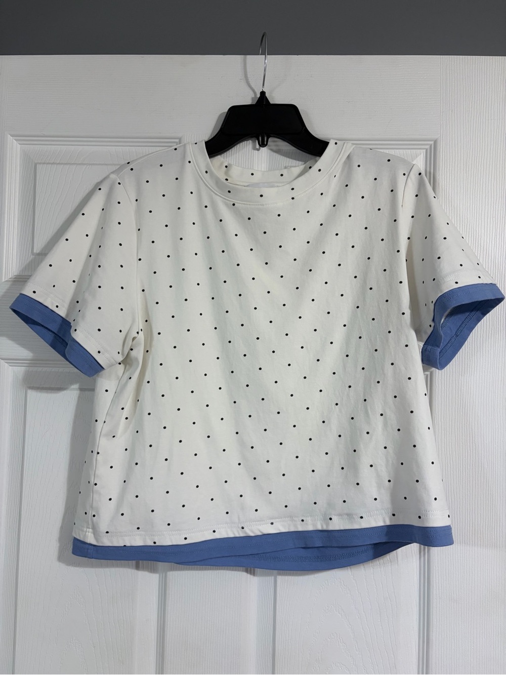 Polka Dot Short Sleeve Tee with Blue Trim